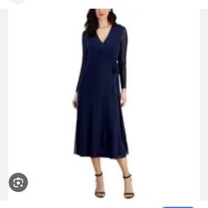 Anne Klein Women's Faux-Wrap Collared Midi Dress,  Anne Black, 12
